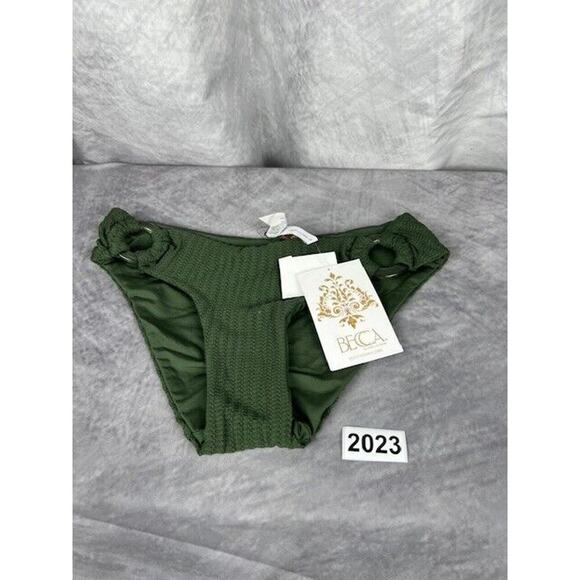 Becca Womens Size XS Line In The Sand Hipster Bikini Bottoms Ribbed Cactus Green - Picture 1 of 7